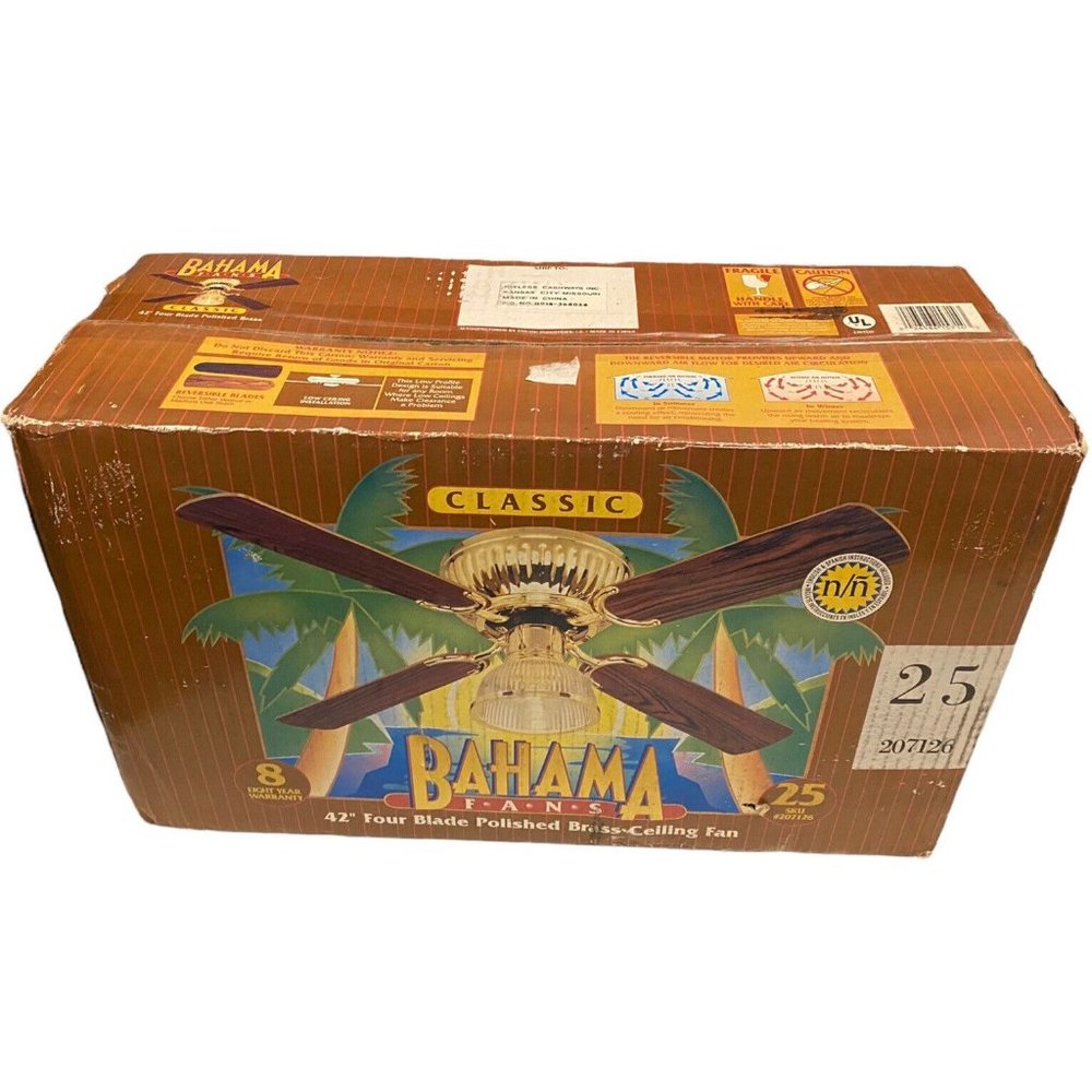 New Sealed Vintage Bahama Fans 42" Hugger Four Blade Wood / Gold Ceiling Fan #25